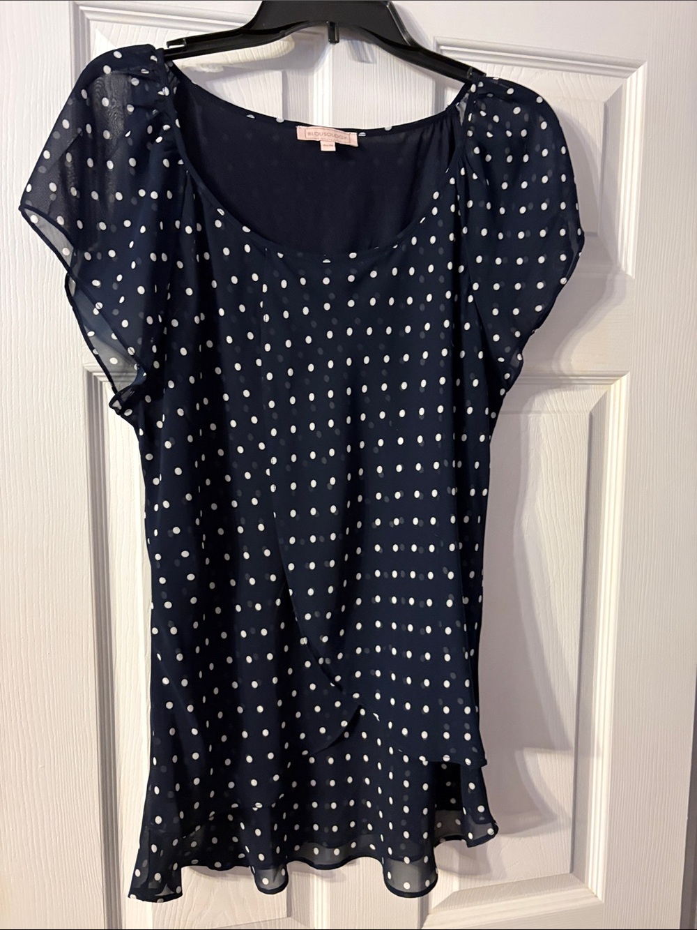 Navy Polka Dot Chiffon Blouse by Unknown Brand